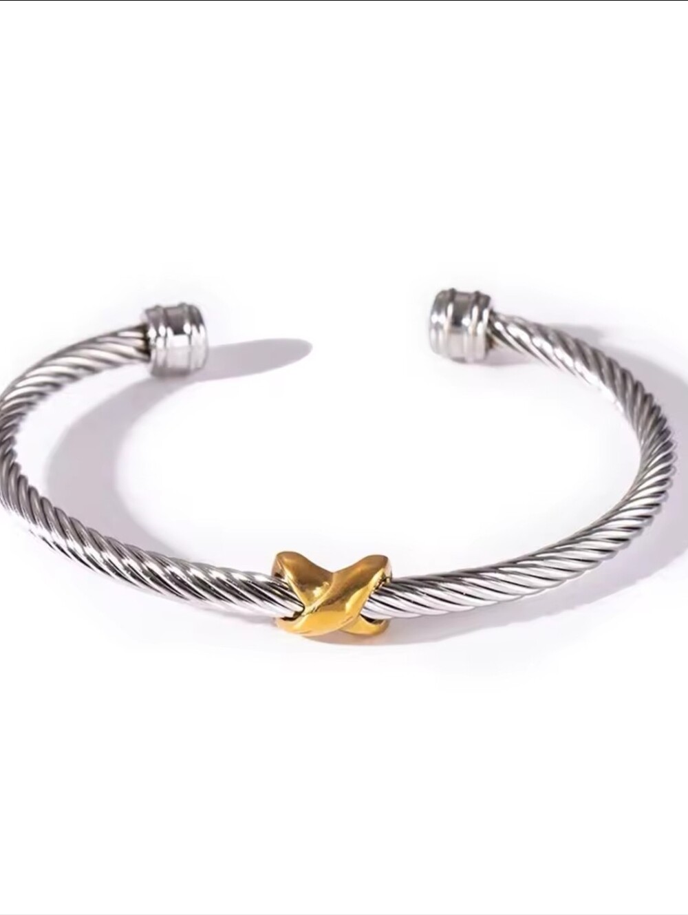 Silver-Tone Twisted Cable Bracelet with Gold Accent - Picture 2 of 3